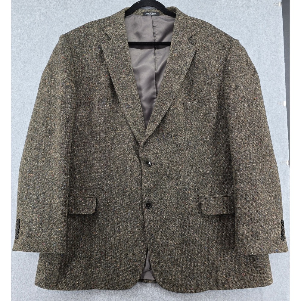 Barrington 100% Wool Blazer 48L Sport Coat Tan Black Two Button Office Church